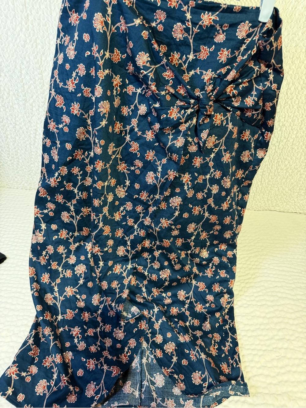 Navy Floral Tie-Front Maxi Skirt